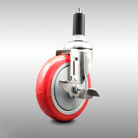 Service Caster 5 Inch 316SS Red Polyurethane Swivel 1-3/8 Inch Expanding Stem Caster Brake SCC-SS316EX20S514-PPUB-RED-TLB-138
